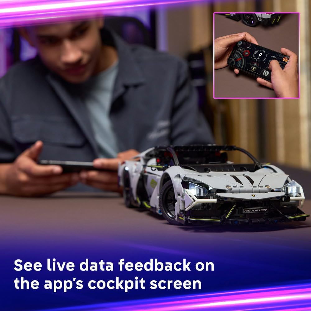 Technic Lamborghini Revuelto Super Sports Car Toy - Remote Controlled Car Model with Lights, Steering and a Rechargeable Battery Hub - Gift for 10+ Year Old Boys - 42214 – image 5