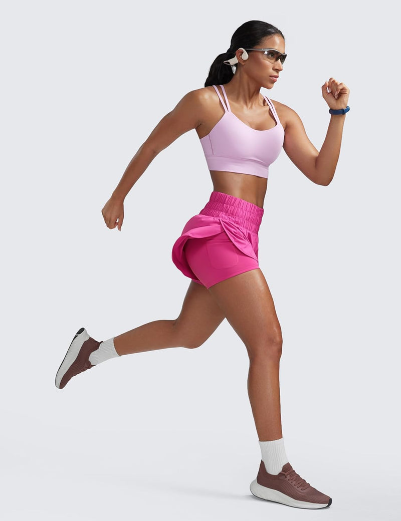 CRZ YOGA 2 in 1 High Waisted Running Shorts for Women 3" - Split Breathable Athletic Tennis Gym Workout Shorts with Pockets