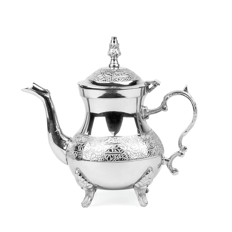 Cuisine Art Moroccan Brass Teapot - Zwin, 700ml, Silver Handcrafted Traditional Tea Pot for Authentic Moroccan Tea Ceremony