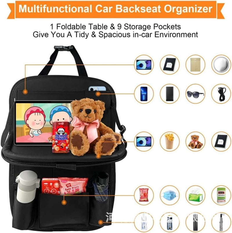 Car Backseat Organizer with Tablet Holder, Touch Screen Tablet Hanger Stand for Kids Toddlers and Storage, Cup Umbrella Tissue Holder, Kick Mats Protector Car Accessories Pack of 1 (Beige)