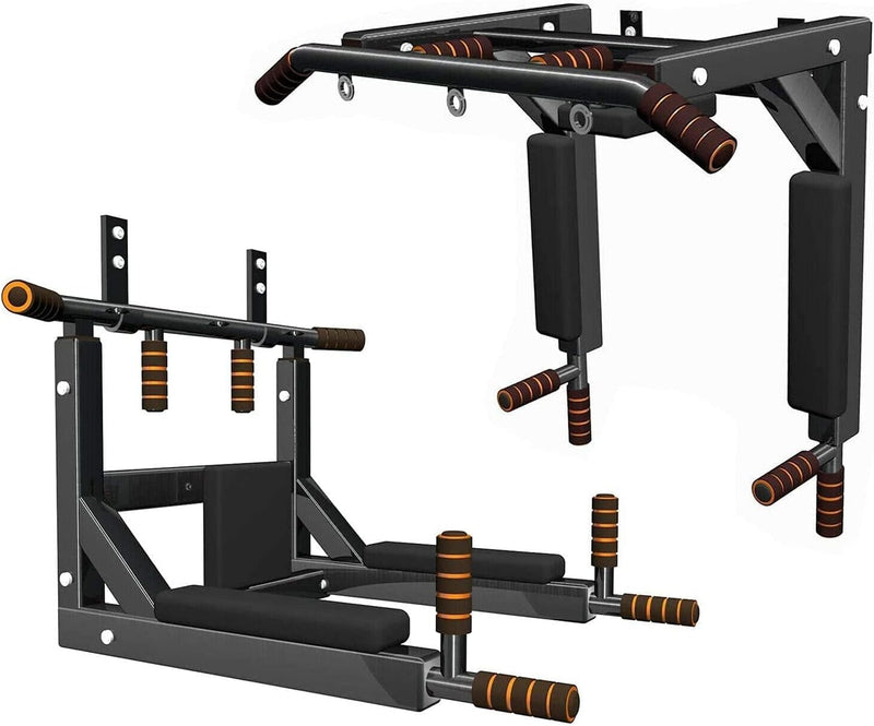 Max Strength - Multifunctional Wall Mounted Horizontal Bar Wall Mounted Pull Up Bar Chin UpPower Tower Pull Up Dip Station Home Gym Exercise Bar Equipment Power Rack - Black