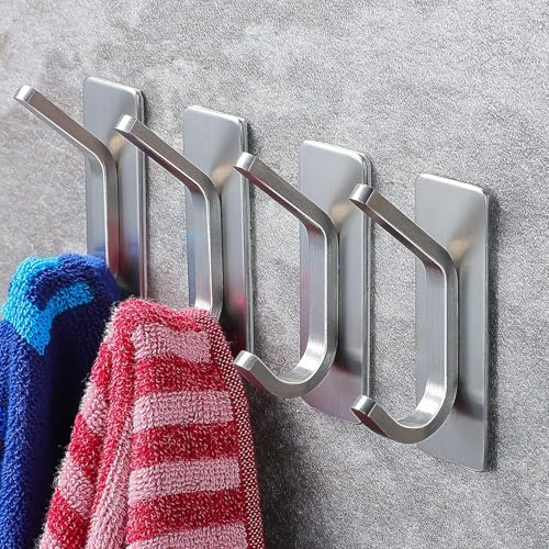 STAYOUNG 8 PCS Stainless Steel Hooks - Heavy Duty Storage Wall Mount Hooks, No Drill Hooks, Waterproof and Rust-Proof, Strong Load-Bearing, Suitable For Kitchen, Bedroom, Bathroom, Living Room