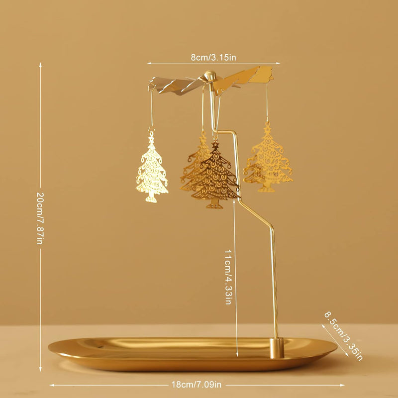 Creahaus Rotating Candle Holder with Tray, Gold Candle Spining Metal Holder for Christmas, Valentine's Day, Party Table Decor, Gift (Gold Carousel)
