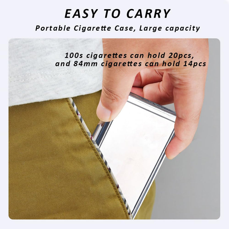 KUGUAN Stainless Steel Cigarette Case, 20pcs Slim/100's or 14pcs Regular/King Size, Moisture Proof, Durable, Portable, Good for Gift