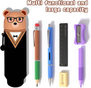 Kawaii Silicone Pencil Case, Cute Cartoon Bear Pencil Case, Soft Pencil Case Zip, Waterproof Silicone Pencil Case for School and Office (6.5 x 22.5 cm)