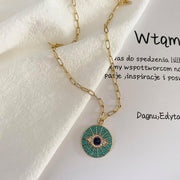 14k Gold Plated Evil Eye Pendant Necklace for Women 18-20Inch,Round Circle Disk Minimalist Jewelry