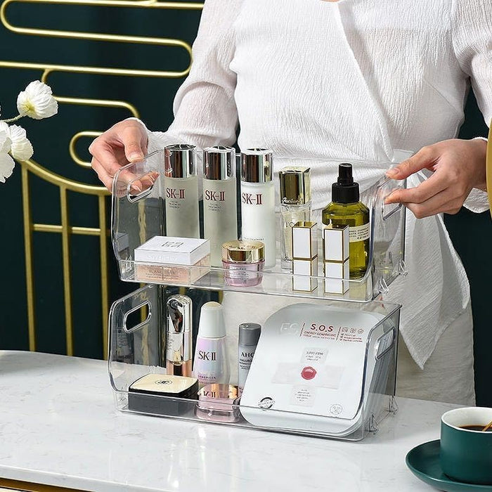 2-Pack Stackable Makeup Organizer, Acrylic Clear Cosmetic Display Case for Vanity, Bathroom Vanity Organizers, Multi-use Cosmetic Storage Display Box for Cosmetics, Skin Care, Hair Accessories