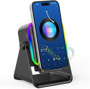 TARKARI Wireless Induction Speaker, Valentines Gifts for Him, 5 in 1 Bluetooth Speaker, 360 Rotation Cell Phone Stand with Ambient Light Compatible with iPhone iPad Android, Birthday Gifts for Men - Square-Black