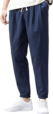 Men's Pants Cotton Linen Yoga Golf Beach Jogger Sweat Lounge Harem Pants Trousers - Navy
