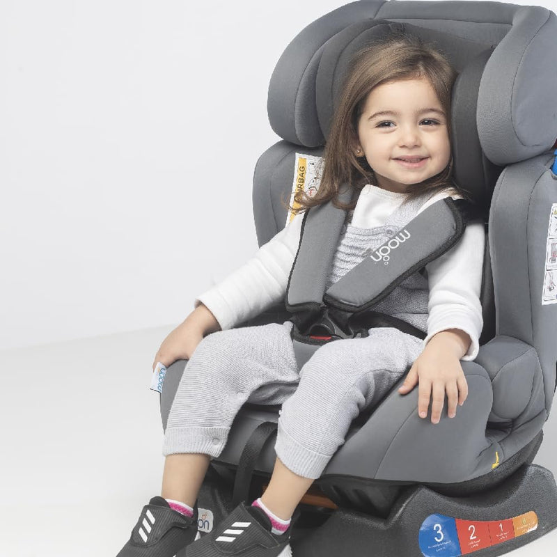 The Moon Brand Sumo Car Seat – Birth to 6yrs Baby Travel Gear – Convertible Rear & ForwardFacing Booster Seat – Reclining Car Seat for Group 012 – Child Comfort Car Accessories – Light Grey