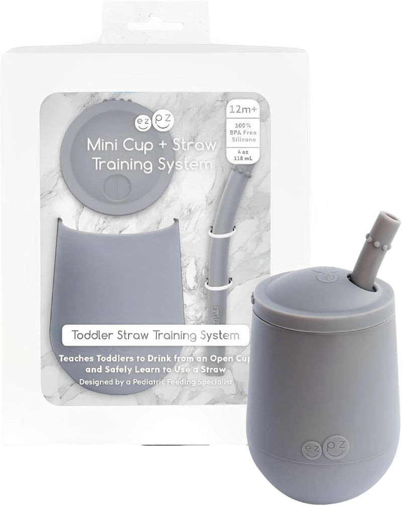 ezpz Mini Cup + Straw Training System - 100% Silicone Training Sippy Cup for Infants + Toddlers - Designed by a Pediatric Feeding Specialist (Blush)
