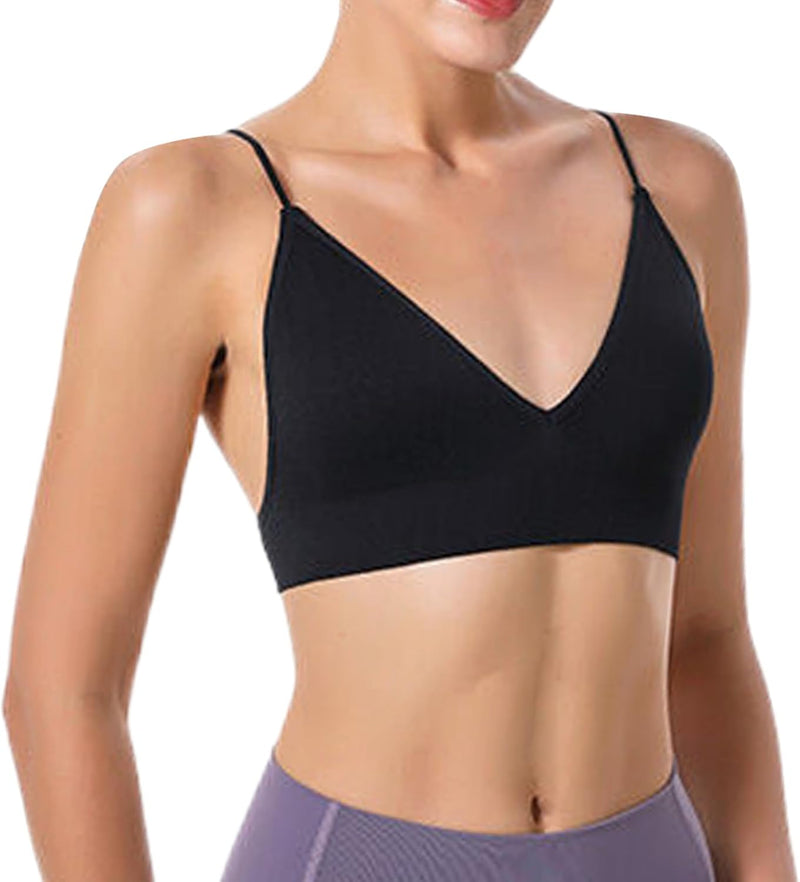 Dress Cici Women'S V Neck Triangle Strappy Sport Bra With Strappy Shoulder Strap