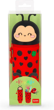 Legami - Kawaii School Pencil Case 2 in 1 Soft Silicone, Ladybug Theme, Table Pen Holder, Zipper Closure, Pastel Pens Marker, H 21.5 cm