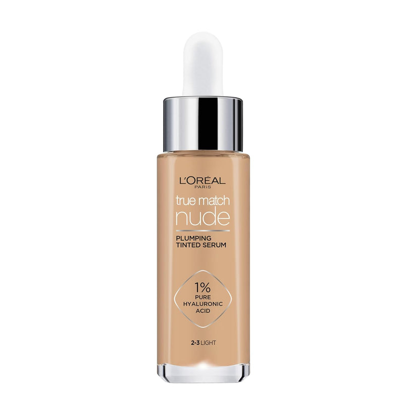 L’Oréal Paris True Match Tinted Serum Foundation, 1% Hyaluronic Acid, Hydrating Formula, Replumps Skin in 1 Hour for a Natural Glowing Finish, 30 ml, Shade 2-3 Light