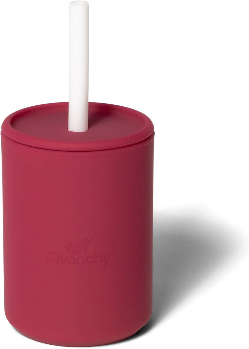 Avanchy Silicone Training Sippy Cup with Straw Lid – Tiny Cup for Babies 6+ Months to Toddlers 1 Year Old – 5 oz Infant Water Cup for Baby Led Weaning, Pink