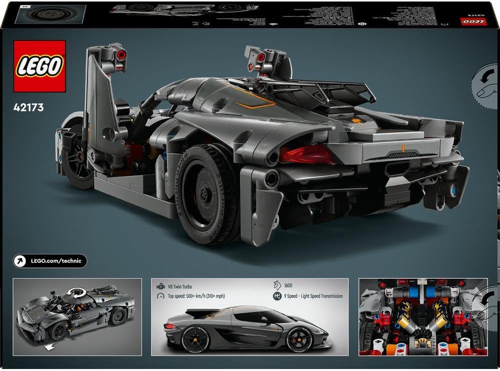 Technic Koenigsegg Jesko Absolut Grey Hypercar, Race Car Building Toy Set for Boys, Girls & Kids Aged 10 Plus, Buildable Vehicle Model Kit, Introduction to Engineering, Birthday Gift Idea 42173