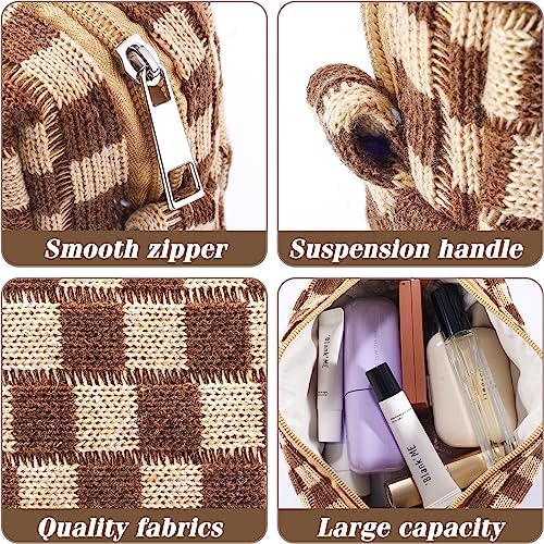 ZLFSRQ 3Pcs Checkered Makeup Bag for Women Large Cosmetic Bag Set Travel Toiletry Bag Makeup Pouch Bag for Purse Pink Zipper Storage Bag Organizer Cute Small Aesthetic Girls Car Essentials Bag