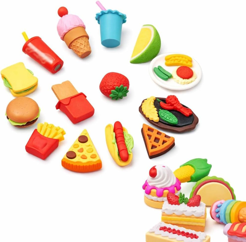 Colorful Food Erasers, 30-Piece Puzzle Set with Realistic Cakes, Fruits, Ice Cream, Non- Latex-Free Material, Vibrant Designs for Travel, Classroom, Office, Reassemblable Sweet Dessert Shapes