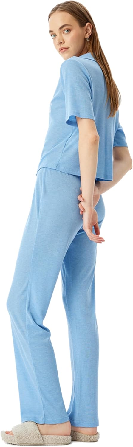 Womens Shirt Collar Pajama Set Pajama Set (pack of 1) - Blue (624)