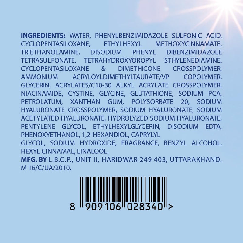 Gluta Hya - Antioxidant SPF 50 PA+++ Sunscreen for Face & Body Glutathione & Hyaluronic Acid infused Sunscreen 175 ML