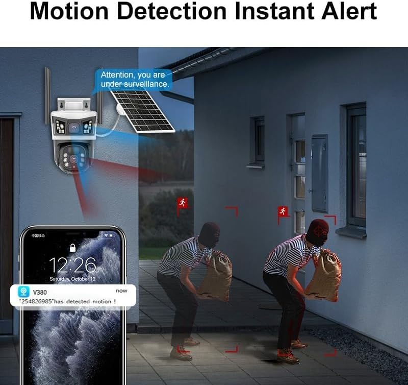 V380 Pro 4G 10X Optical Zoom 3 Lens 3 Screen 4MP Solar Powered Battery Camera CCTV Security V380 CCTV Camera Solar 4G 355° Pan 90° Tilt, IP66 Waterproof,Color Night Vision 4K