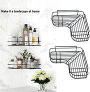 SKY-TOUCH 2Pcs Corner Shower ShelvesSelf Adhesive No Drilling Wall Mounted Shower Storage Shelf Organizer For Your Bathroom, Kitchen And ToiletIron ArtBlack