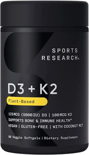 Vitamin K2 + D3, 100 mcg/5000 IU, 60 Veggie Softgels
