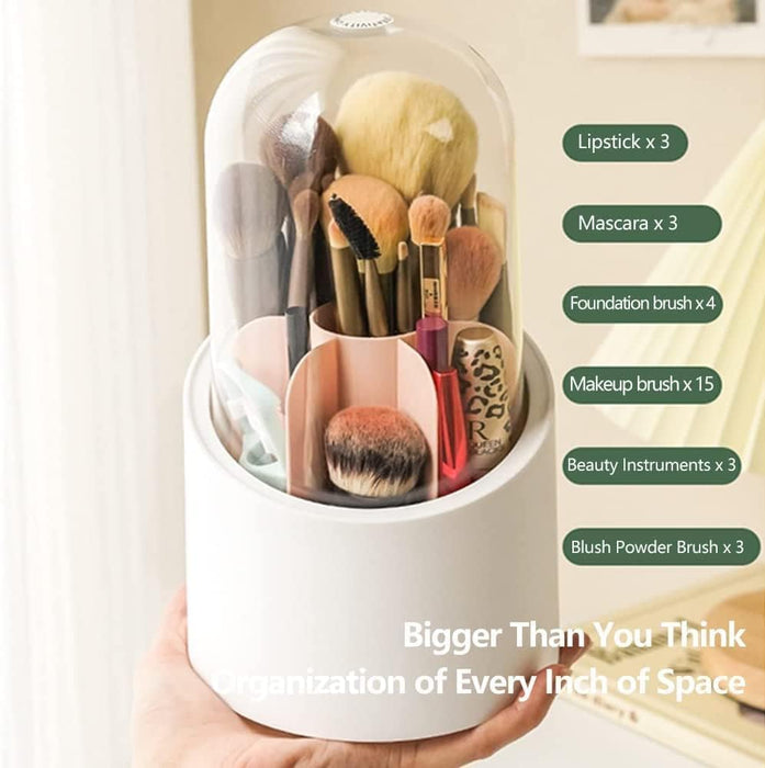 NP Rotating Makeup Brush Holder with Lid, Dustproof Cosmetic Brush Storage Organizer for Vanity Bathroom Dresser, Pen Pencil Holder for Office School, Acrylic Rack
