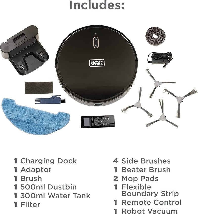 BLACK+DECKER Robotic Vacuum Cleaner and Mop, Alexa Enabled, 2150 Pa Suction, 120 Min Runtime, Self-Charging, Smart App Control, Visual Mapping, Black - BRVA425B00-B5