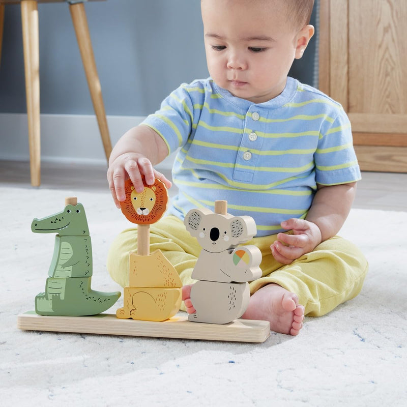 Fisher-Price Baby & Toddler Toy Wooden Stack & Sort Animals, 10 Wood Pieces for Developmental Play Ages 1+ Years