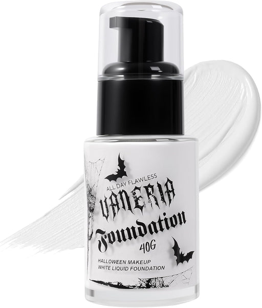VANERIA White Foundation, Goth Foundation Liquide Makeup, Clown Makeup, Blanco Face Paint, Full-Coverage Waterproof, Mixer Use or White Base for Halloween, Cosplay, Stage, Mime & Film.30ML