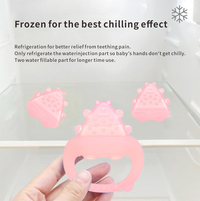 Baby Teether Toys,Water Fillable Baby Teething Relief,Cools & Massages Sore Gums,No Chill Handle,BPA-Free Silicone Teething Toys (Cyan)