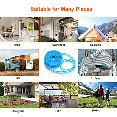 Clothesline, Windproof Non-slip Camping Clothesline, Durable Travel Clothes Line Rope, Portable Clothes Drying Line, Heavy Duty Laundry Line, Length Adjustable Clothing Line Outdoor Indoor, 16.4 Feet