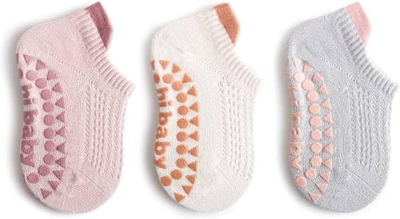 Non-Slip Baby Socks Spring Summer Season - For Baby's Safe Steps - Soft Cotton - Grippy Soles - For Babies, Girls and Boys Toddlers (0-5) Years, 3PCS