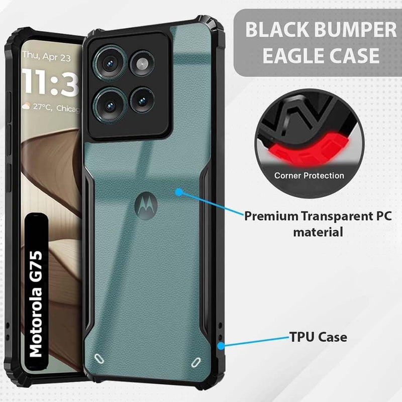 Zubitech Motorola G75 Shockproof Crystal Clear Back Cover Case for Moto G75 | 360 Degree Protection | Protective Design | Transparent Back PC & TPU | Black Bumper for Moto G75