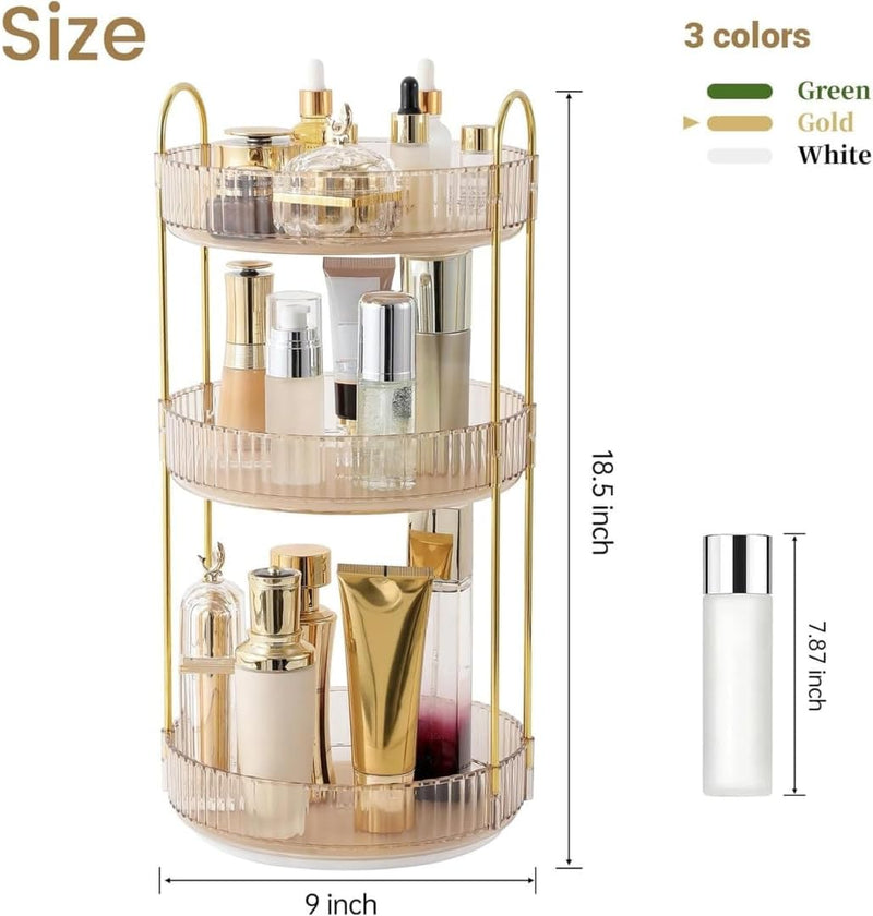Makeup Organize Rotating,Perfume Organize, 360° Luxury Acrylic Makeup Organizer & Skincare Rack Spinning Lazy Susan 3 Tier,Dressing table to display your perfumes and cosmetics. (White-2)