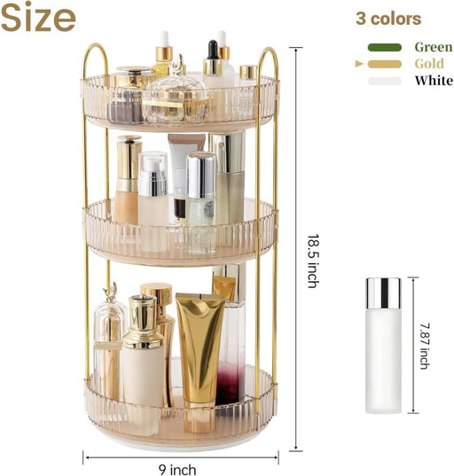 Makeup Organize Rotating,Perfume Organize, 360° Luxury Acrylic Makeup Organizer & Skincare Rack Spinning Lazy Susan 3 Tier,Dressing table to display your perfumes and cosmetics. (White-2)