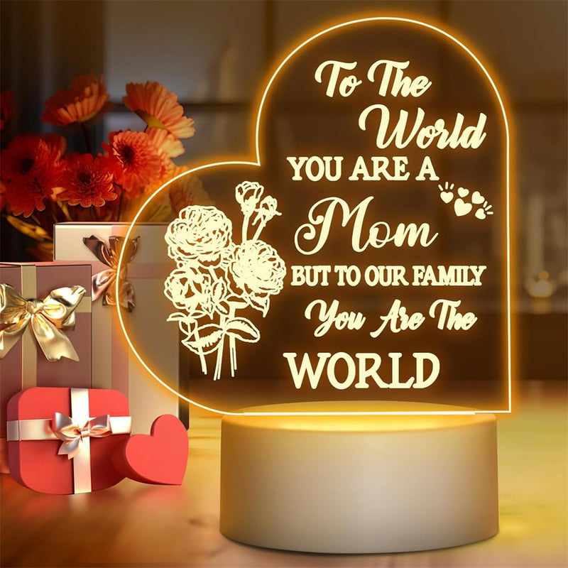 YARDHOBI Mom Birthday Gifts, 3D Illusion Lamp, Acrylic Engraved Night Light, Soft Warm White Colors LED Table Lamp, Mothers Day Christmas Gifts for Mom from Daughter Son, Night Lamp Present