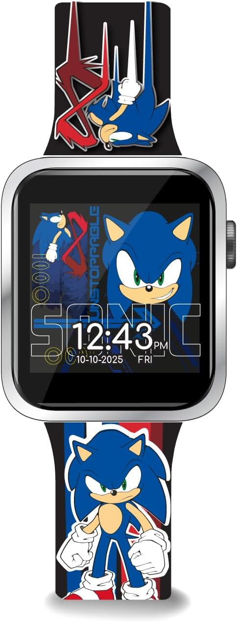 SEGA Sonic The Hedgehog Black Adult Smartwatch for Men, Women, Unisex - Touchscreen Camera, Weather, Messaging, Sports, Music, Heart Rate Monitor, Pedometer & More (Model: SNC4352M)