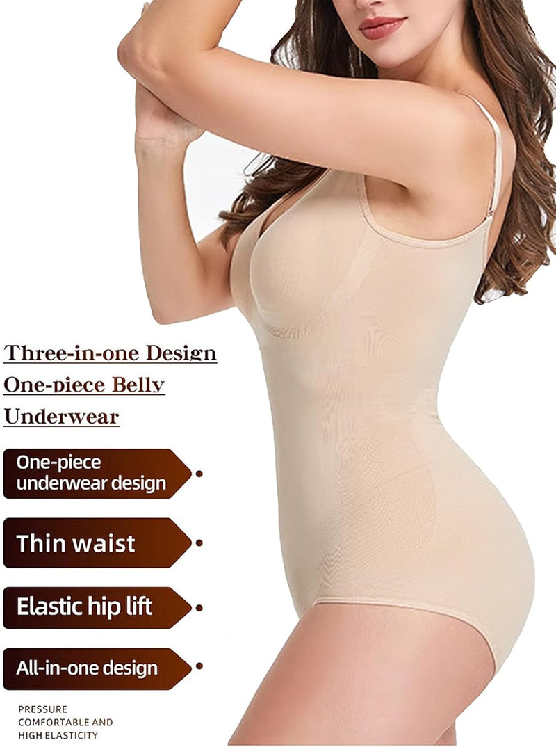 ARCFEETORY Women Shapewear Tummy Control Bodysuit Seamless Sculpting Snatched Waist Body Suit Spaghetti Strap Leotards S-3XL