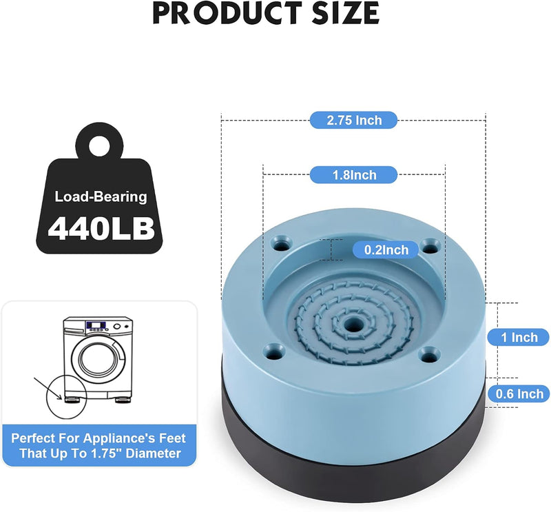 Anti Vibration Pads for Washing Machine, Washer and Dryer Pedestals, Laundry Pedestal, Washing Machine Support, Washing Machine Feet Stabilizer for Shock Damping, Noise Absorbing, Anti Walk And Slip