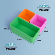 3 Pieces Set Versatile Silicone Lunch Box Dividers,Lunch Containers Accessories,4 inch Rectangular and 2 inch Square.(Green+Orange+Purple)