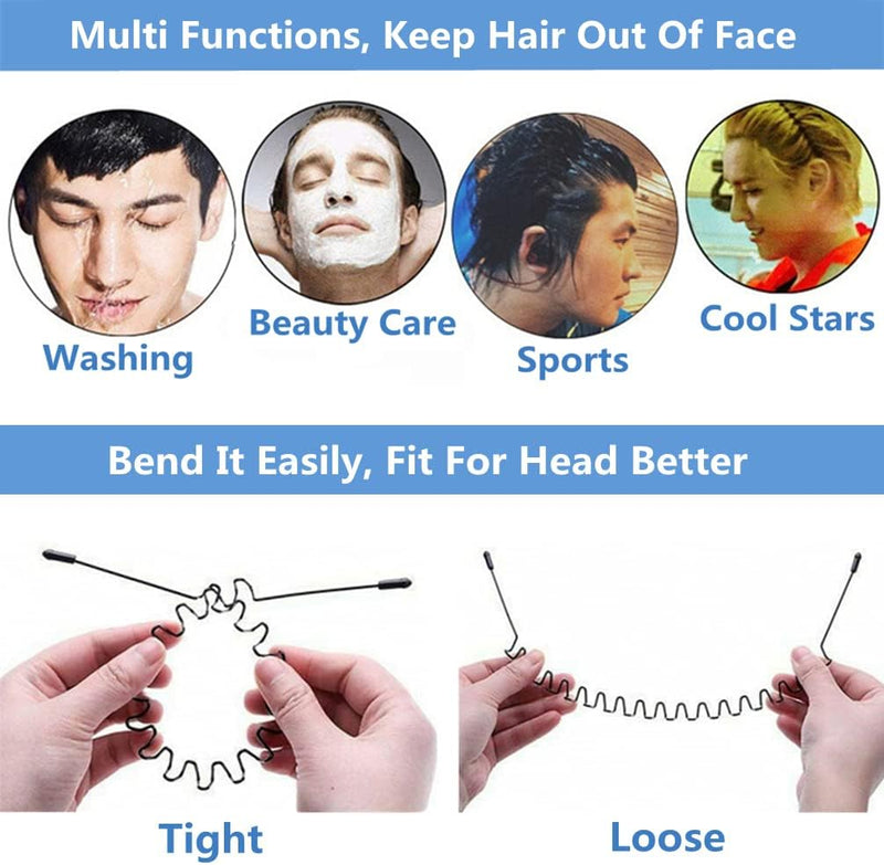 XINGZHE Metal Hair Bands for Men Women's Headbands, Unisex Black Wavy Spring Sports Headband for Men's Hair Band Hoop Clips Women Accessories Simple Elastic Non Slip Wide Headwear Bandeau Outdoors