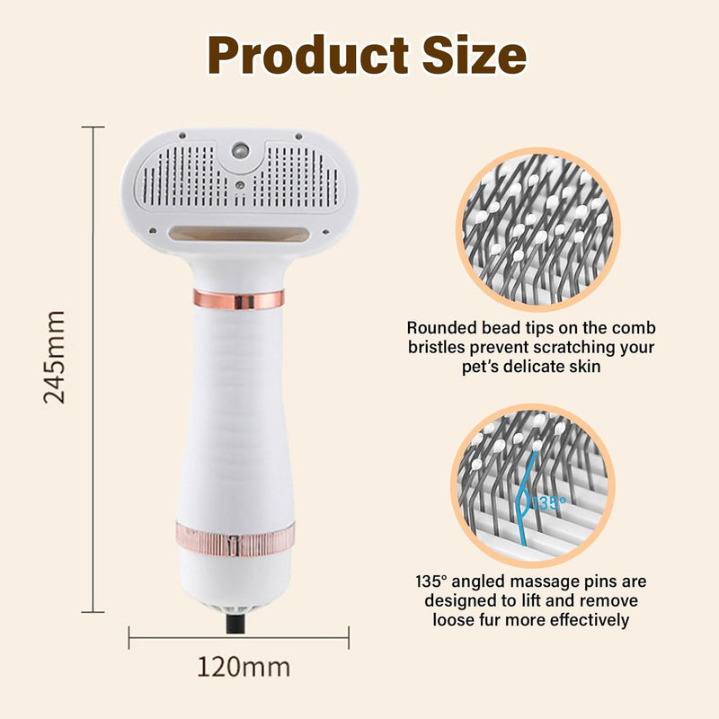 Steam Pet Grooming Dryer Brush 600 W Ionic Hot-Air Groomer with Detangling Slicker, Cool-Mist Spray, 3 Speeds & Nozzles, One-Click Self-Clean for Cats, Dogs, Rabbits & Furry Pets
