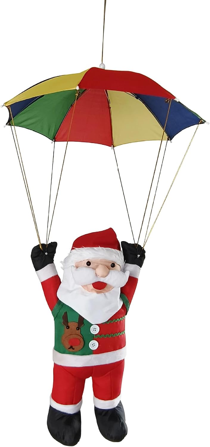 TAPIT Christmas Electric Santa Climbing Ladder, Climbing Up and Down Santa Claus Plush Doll on Ladder with Music and LED, Climbing Wall Holiday Party Home Door Xmas Tree Ornament (Red - Ladder)