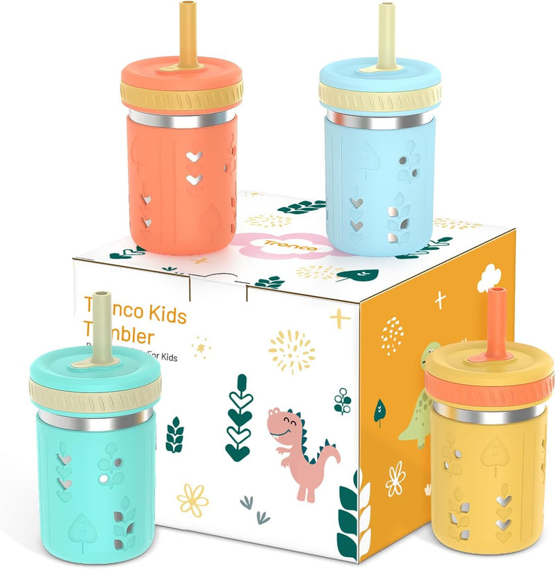 Tronco 14oz Insulated Stainless Steel Kids Travel Cup - BPA-Free Toddler Tumbler with Splash-Proof Flexible Straw, Ergonomic Handle & Splash Guard Lid for Car/Outdoor Use, Easy to Clean