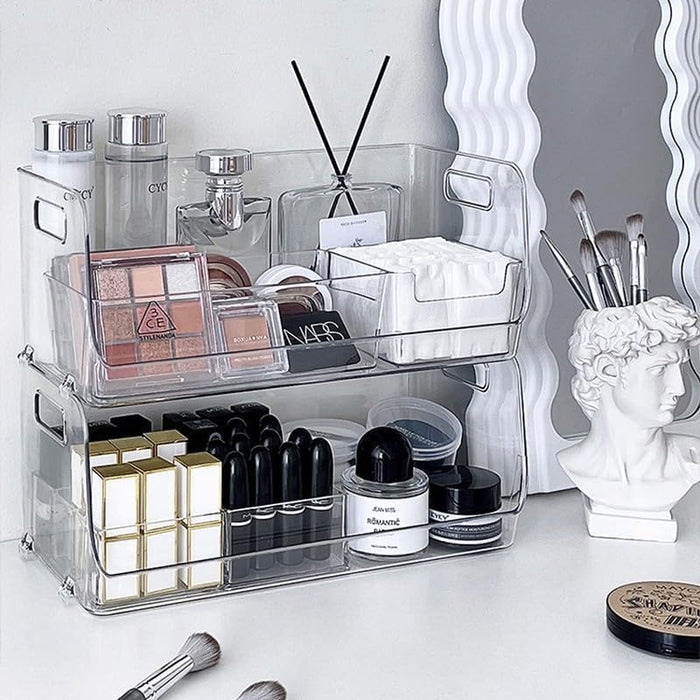 2-Pack Stackable Makeup Organizer, Acrylic Clear Cosmetic Display Case for Vanity, Bathroom Vanity Organizers, Multi-use Cosmetic Storage Display Box for Cosmetics, Skin Care, Hair Accessories