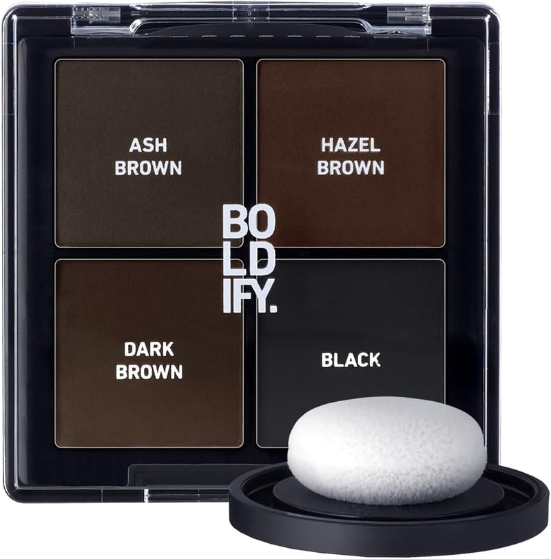 BOLDIFY Hairline Powder, Instantly Conceals Hair Loss and Fills In Receding Hairlines, and Wide Parts, Stain-Proof 48 Hour Formula for Hair & Beard, Root Concealer & Gray Hair Coverage (Medium Brown) - Dark Browns + Black