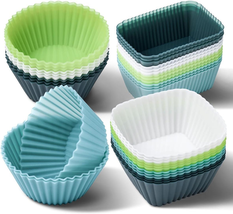 Silicone Cupcake Liners, 36 Pack Reusable Baking Muffin Cups, Nonstick 3 Shapes Pastry Cake Molds Bento Lunch Box Dividers