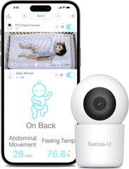 Sense-U Smart 2K Video Baby Monitor, Pan/Tilt, Person/Baby Crying/Motion Detection, 2-Way Talk, Night Vision, Background Audio, No Monthly Fee, (Compatible with Smart Baby Monitor)